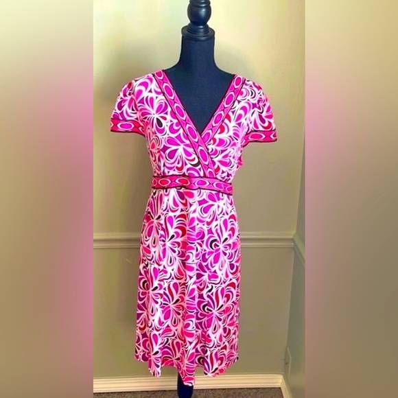 Motherhood Dresses & Skirts - MOTHERHOOD Pink White Maternity V Neck Midi Dress Size XL